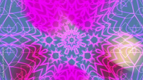 A vibrant psychedelic kaleidoscope of pink and blue shapes converging towards the center