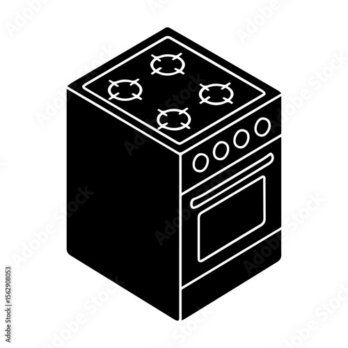 Isometric black stove cooker oven kitchen appliance cooking baking gas electric illustration vector icon