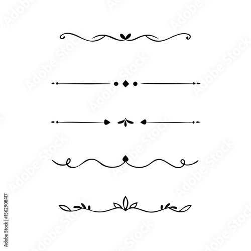 Text dividers doodle set.Wedding decorative elements. ornament, borders, floral, vintage line separators. Hand drawn vector illustration isolated on white background. Set page dividers.
