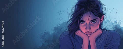 Anxiety disorder concept, sleepless woman waking up at night, unable to sleep due to depression and anxiety symptoms, Generative AI