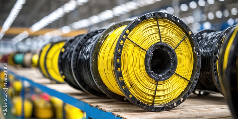 Fototapeta premium Yellow and black spools of wire