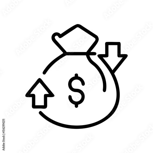 Money bag icon with arrows indicating refinancing concept  