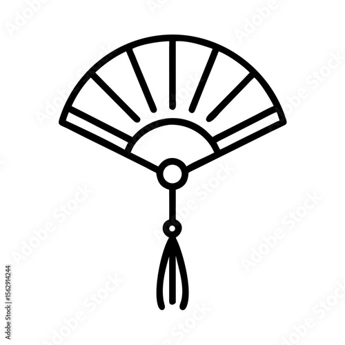 Decorative fan with tassel in minimalist design on transparent background  