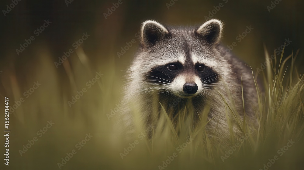 Fototapeta premium Raccoon in tall grass.