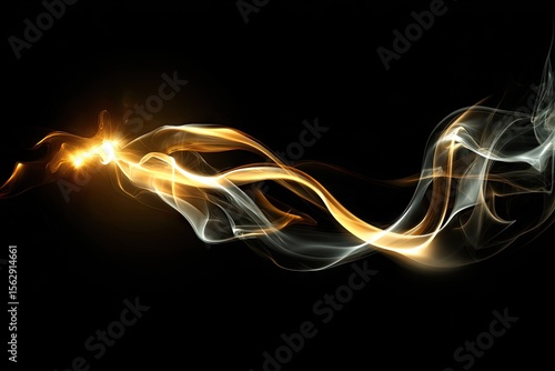 Abstract swirling golden smoke on black