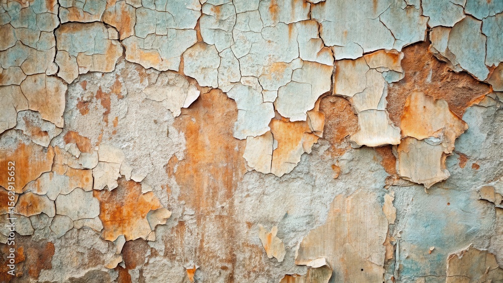 Textured Wall with Cracked and Peeling Paint, Showing Layers of Aged Color and Subtle Rust Textured Wall with Cracked and Peeling Paint, Showing Layers of Aged Color and Subtle Rust