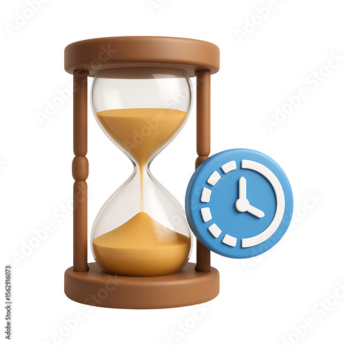 3d hourglass with clock icon representing time management isolated on transparent background