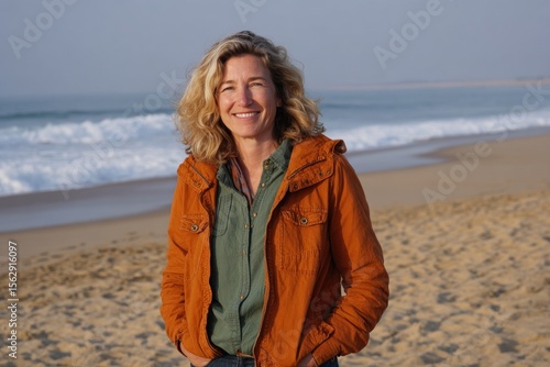 Woman on beach, golden hour