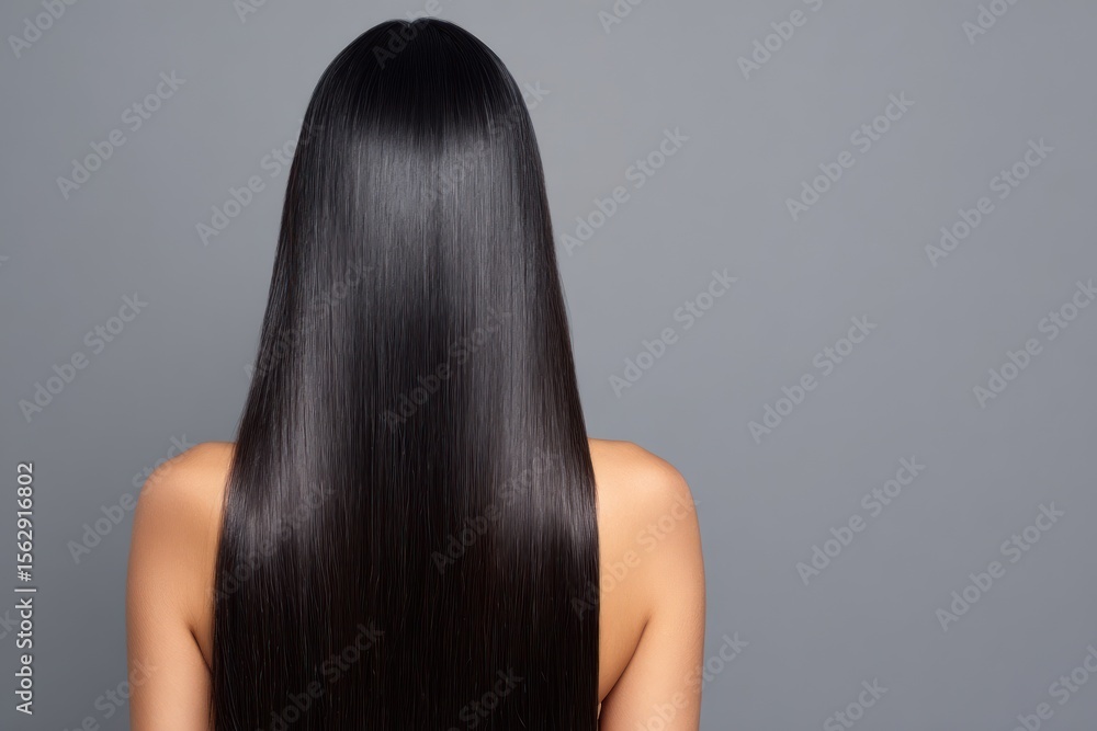 Naklejka premium Smooth black hair against gray background