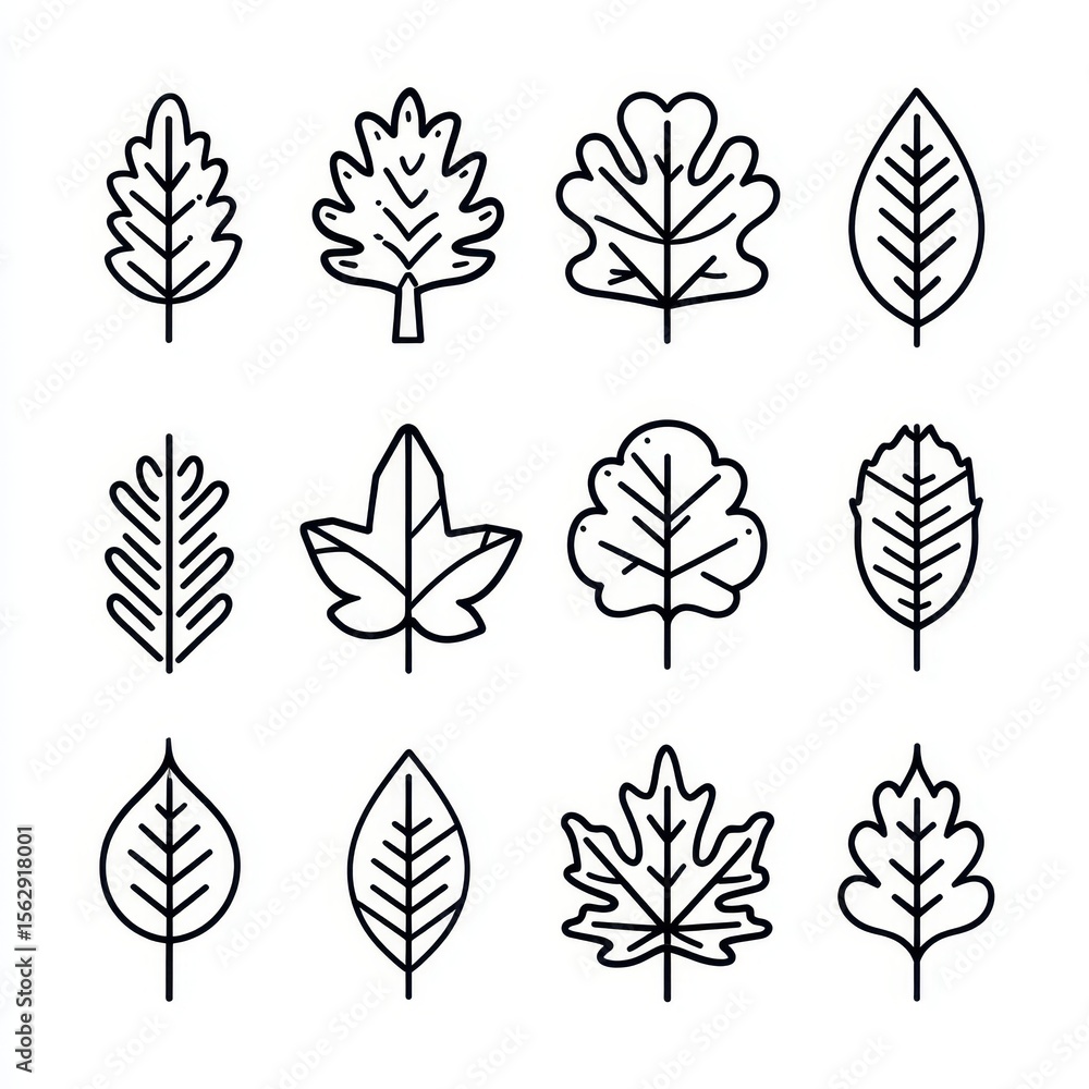 Leaves, different designs. Graphic resource for nature, plants, autumn or eco Leaves, different designs. Graphic resource for nature, plants, autumn or eco