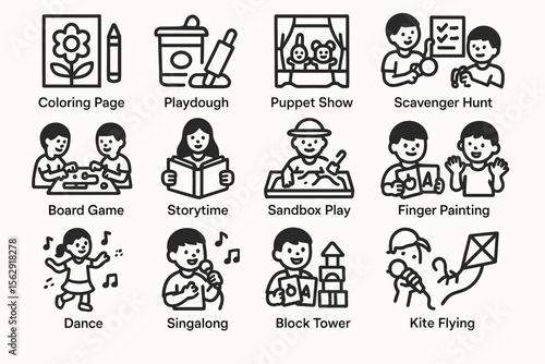 Children engaged in playful educational activities icons collection