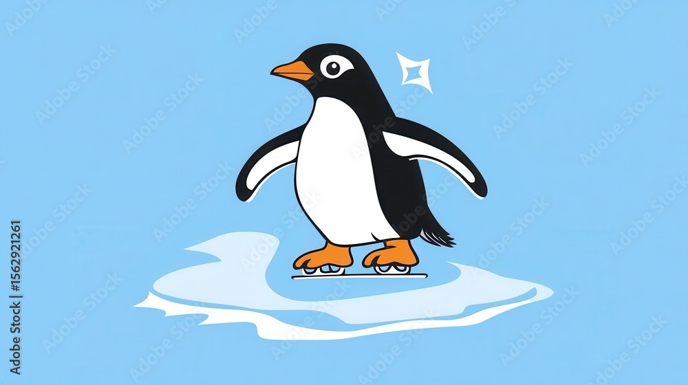 Obraz premium A penguin skates on a patch of ice.