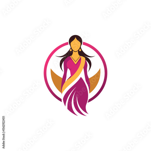 Women's fashion design logo with saree vector
