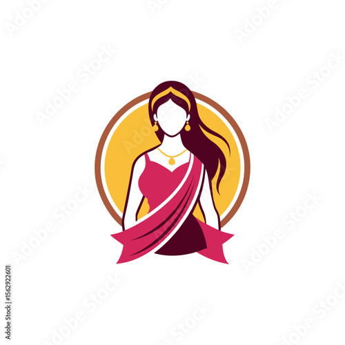 Women's fashion design logo with saree vector