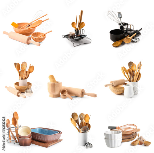 Group of baking utensils on...