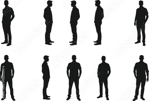 Collection of six male silhouettes in various casual and formal poses