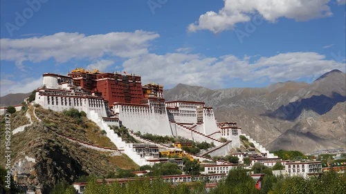 Timelapse of Potala Palace in Lhasa, Tibet showcasing its majestic architecture and scenic backdrop