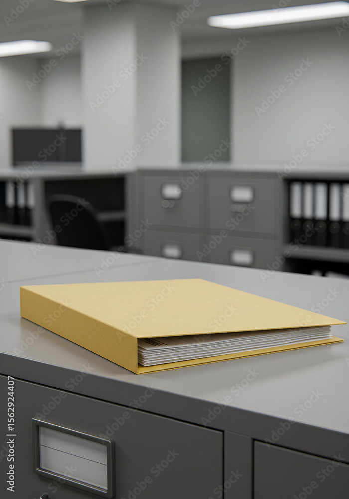 Fototapeta premium Organized Beige Folder on a Gray Office Desk