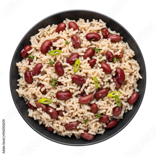 A Plate of Jamaican Rice and Peas a Creamy Coconut Milk Rice and Kidney Bean Dish on isolated transparent background