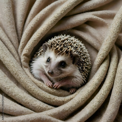 The hedgehog hides itself to the soft fabric