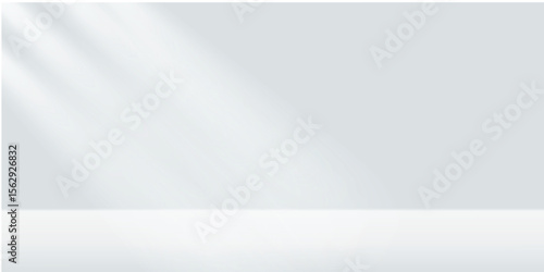 Abstract shine silver cylinder pedestal podium. Sci-fi white empty room concept with semi circle glowing neon lighting.