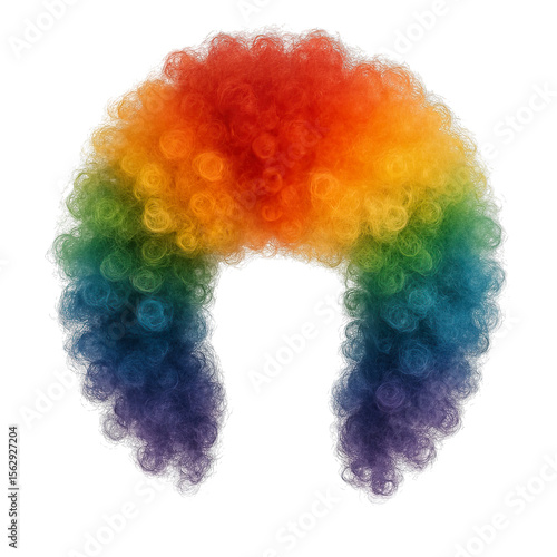 Rainbow afro wig isolated on transparent background, generative ai