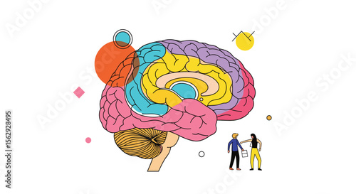Illustration of a person untangling the mind of another person symbolizing psychological help and mental health support