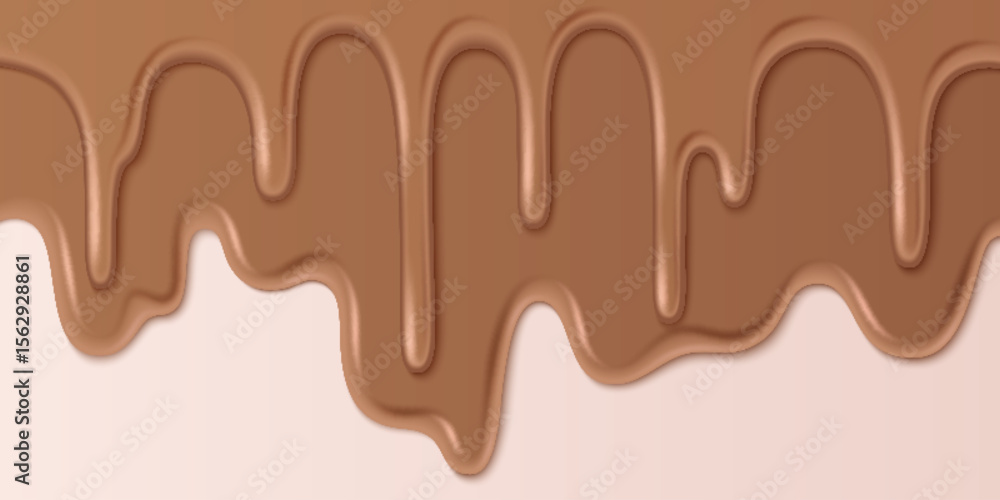 Melting milk chocolate drips flowing down - smooth liquid caramel streams with glossy finish. Sweet ice cream topping texture with realistic flow pattern for dessert design or candy packaging. Melting milk chocolate drips flowing down - smooth liquid caramel streams with glossy finish. Sweet ice cream topping texture with realistic flow pattern for dessert design or candy packaging.