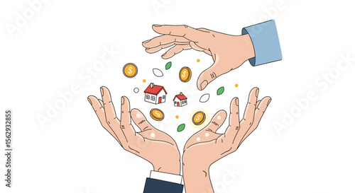 Investment hands manage money property coins and protection growth