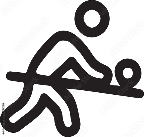 A stylized drawing of a person pushing a ball on a horizontal bar