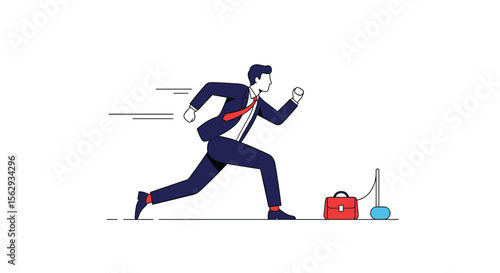 Fast businessperson rushing to office running late deadline crisis