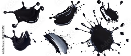 Black Liquid Splashes, Set of Five