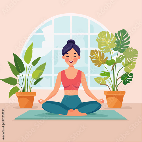 Woman Practicing Yoga and Meditation in a Serene Home Environment