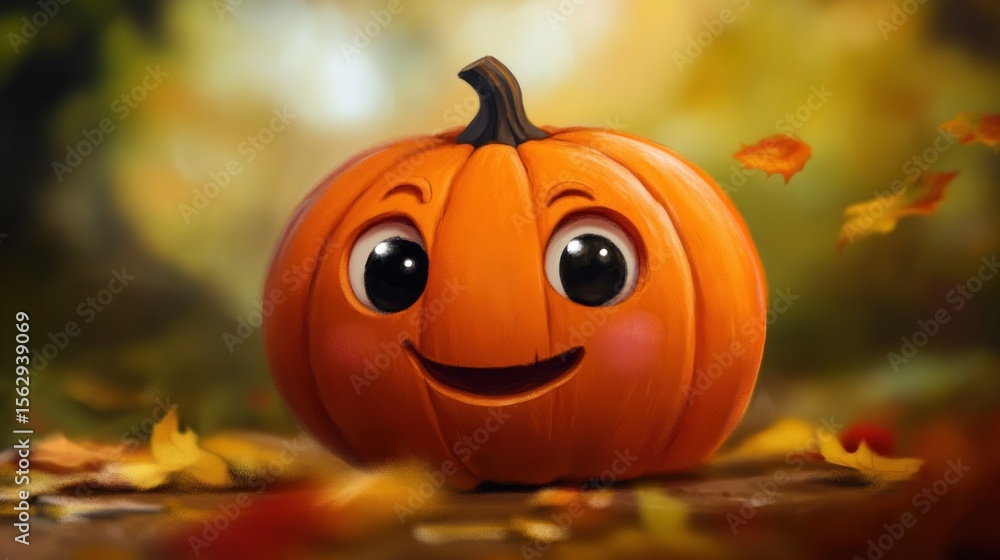 Fototapeta premium Cute pumpkin with autumnal backdrop