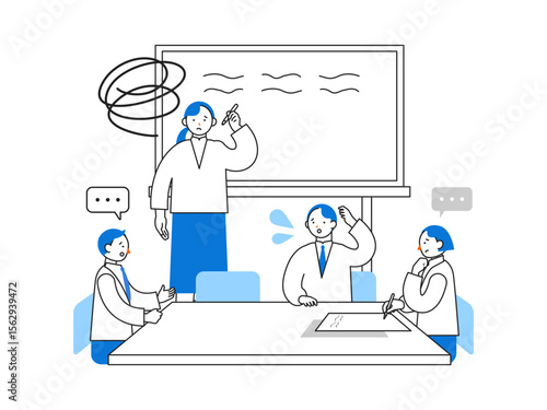 DX デジタルトランスフォーメーションを推進する社会のイラスト　手書き会議で困る人々