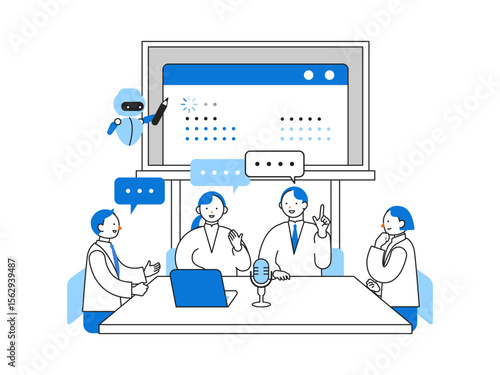 DX デジタルトランスフォーメーションを推進する社会のイラスト　議事録AI