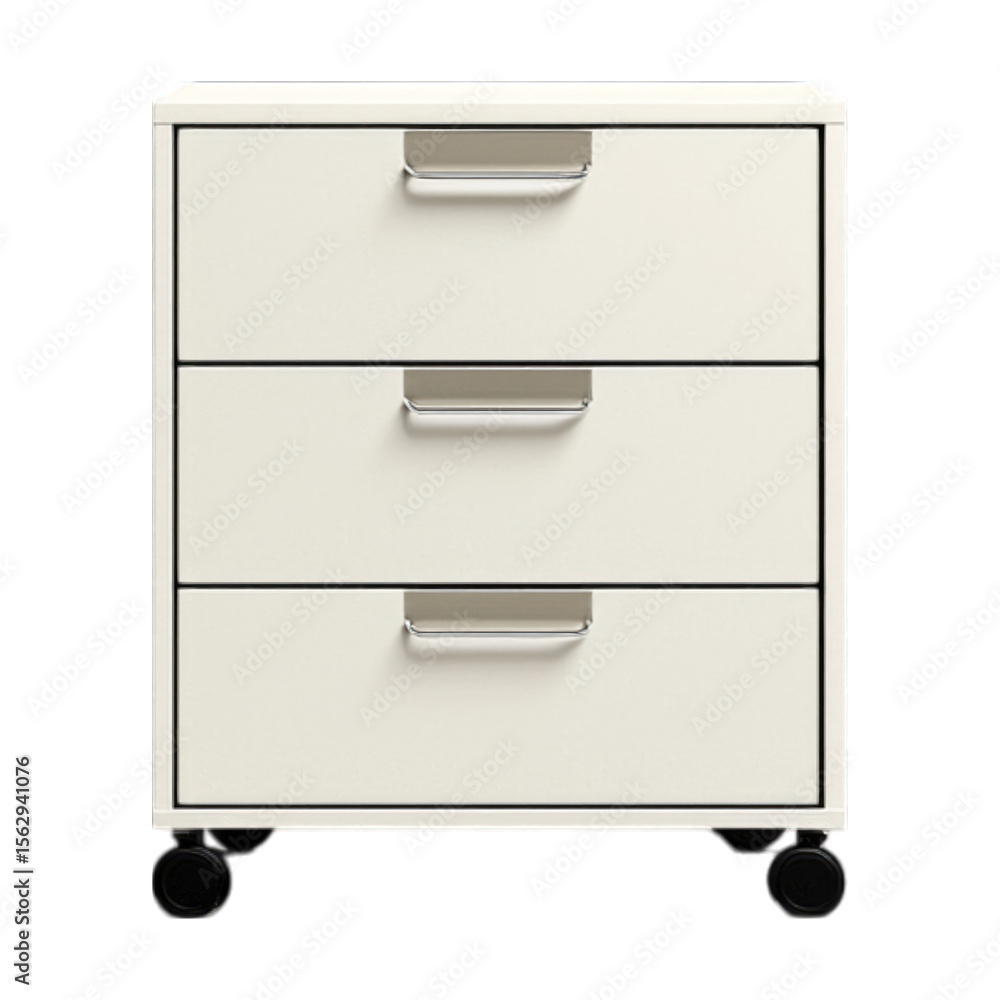 Creamy cabinet with three drawers on small casters Creamy cabinet with three drawers on small casters