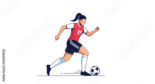 Female Soccer Player Dribbling a Ball with Skill and Determination on Field