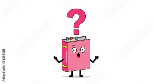 Cartoon Book Character with Question Mark Above its Head Looking Puzzled and Concerned