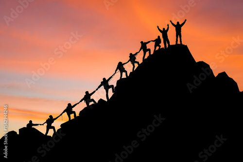 Group of the people on peak mountain climbing helping team work view (1)