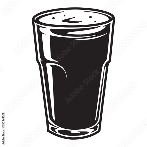 Black and white illustration of a pint of stout or dark beer refreshing drink