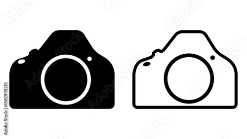 カメラ・一眼レフカメラ　アイコン・シルエット　シルエット・線画（アウトライン）のセット　ベクター／透過PNG／JPEG白背景