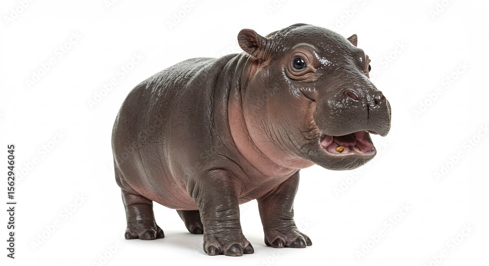 Fototapeta premium 愛らしい子河馬、柔らかな光を浴びて微笑む. AI Generated
