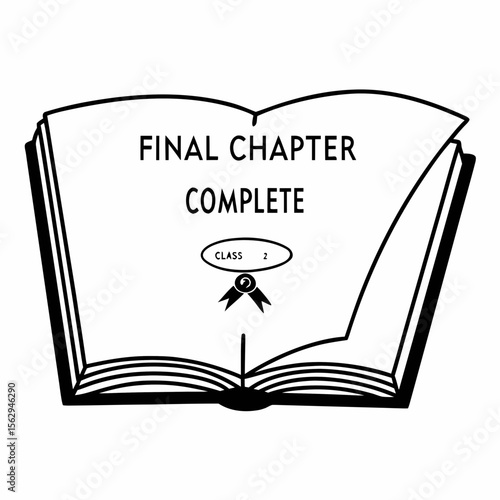 Open book with final chapter complete and award vector