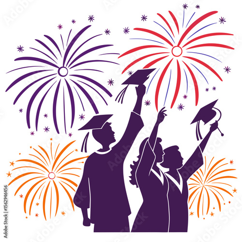 Cheering graduates celebrating with fireworks graduation celebration