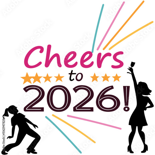 Cheers to twenty six celebration with dancing figures new year party