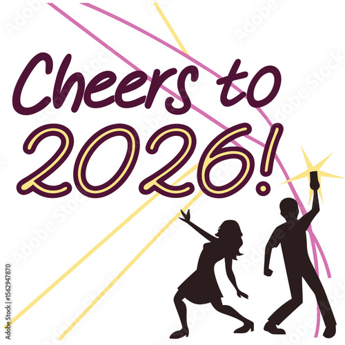 Cheers to twenty six celebration with dancing figures vector