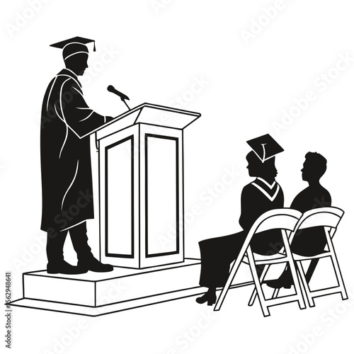 Graduation ceremony speaker addressing audience podium