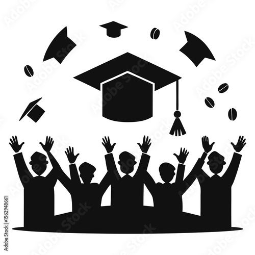 Graduation caps tossed by cheering students ceremony tossing