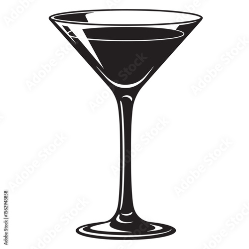 Elegant black and white vector illustration of a martini cocktail glass silhouette